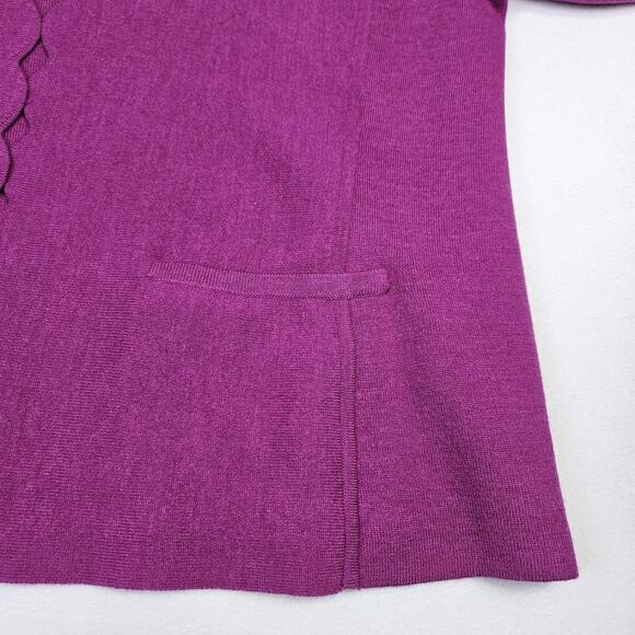 Talbots Womens 2X Merino Wool Cardigan Sweater Scallop Edge Open Front Pockets - Picture 8 of 16